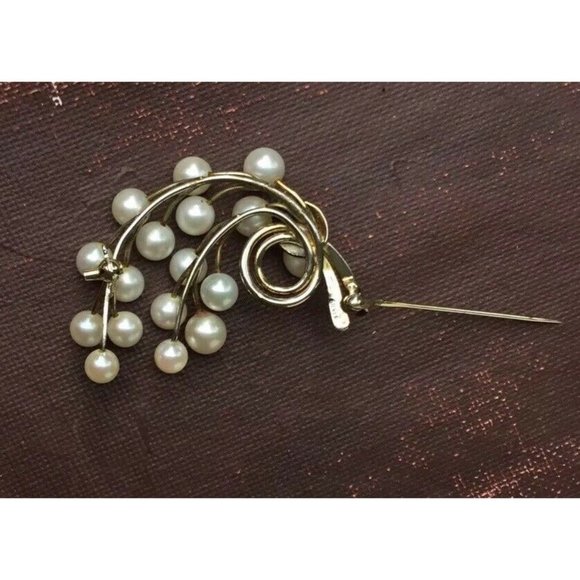 Vintage 1970’s Silver Japanese 17 Cultured Pearl Pin Brooch Mid Century Modern - Picture 7 of 8